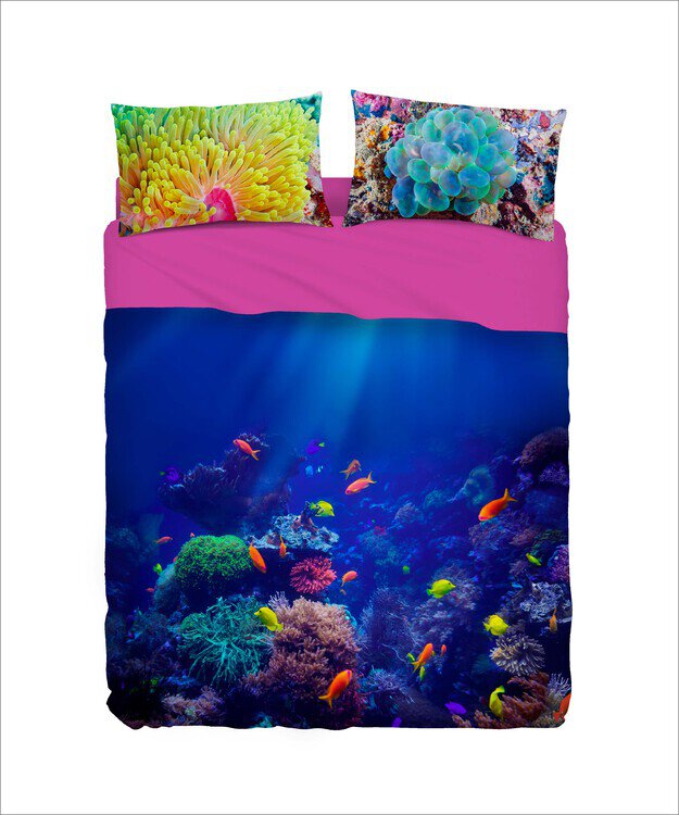 Completo lenzuola effetto copriletto matrimoniale linea "Imagine" Bassetti art. Coral reef